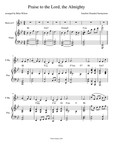 Praise to the Lord, the Almighty--advanced horn solo (arr. Beka Wilson)