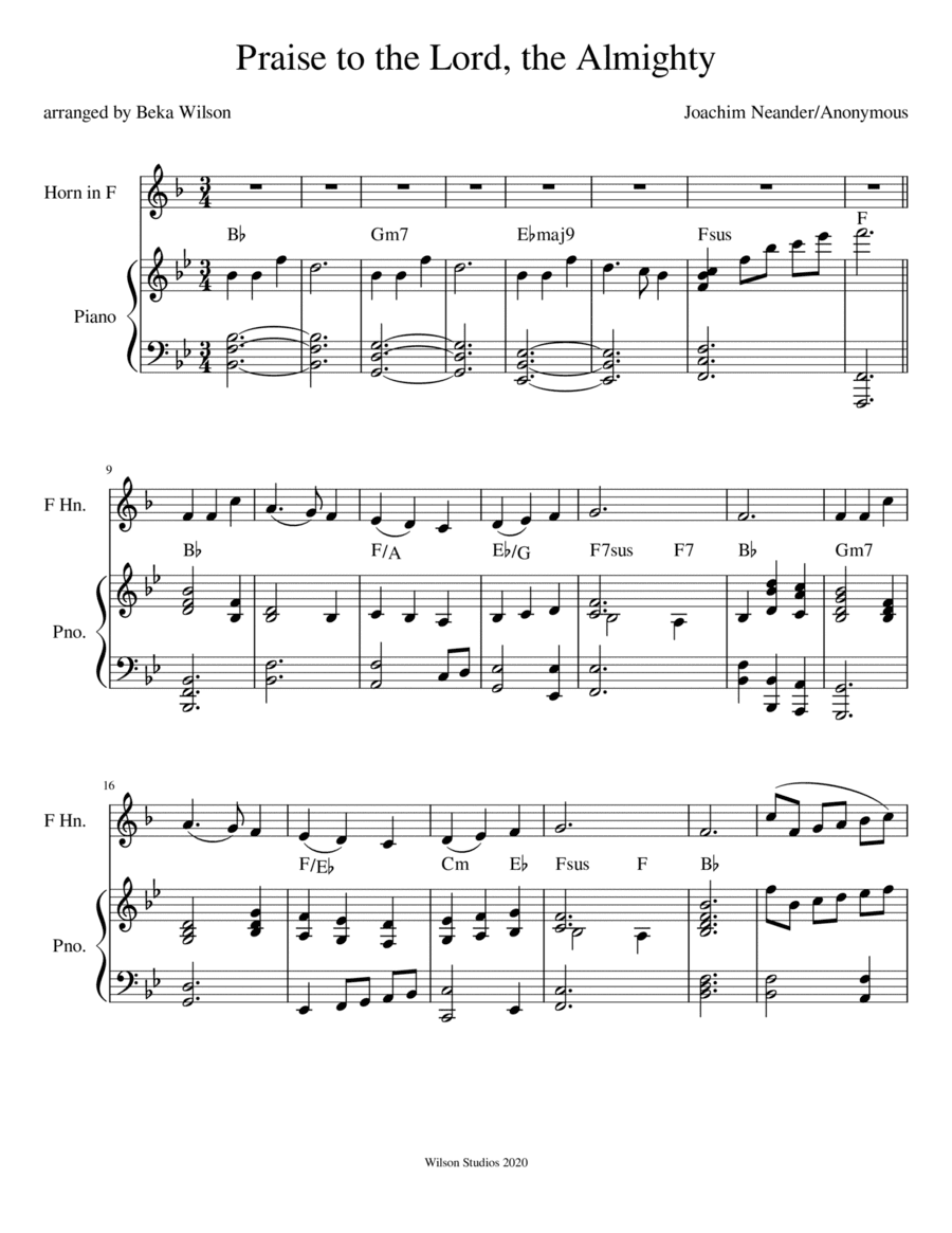 Praise to the Lord, the Almighty--advanced horn solo (arr. Beka Wilson)