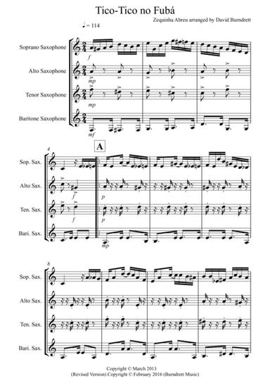 Tico Tico for Saxophone Quartet (arr. David Burndrett)