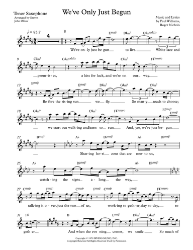 We've Only Just Begun (arr. Steven John Oliver)