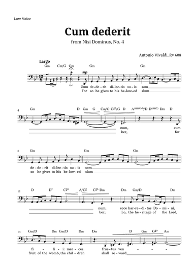 Cum dederit of Vivaldi for Low Voice and Chords (arr. Langanho)