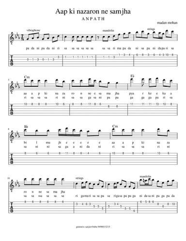 aap ki nazron ne samjha (arr. indian guitar lessons)