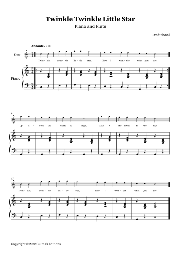 Twinkle Twinkle Little Star (arr. Guima's Editions)