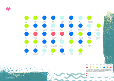 A la claire fontaine Rainbow coded music sheet Music therapy resource (arr. iEduArts Publishers)
