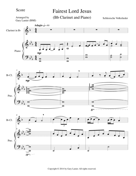 FAIREST LORD JESUS (Bb Clarinet/Piano and Clar Part) (arr. Gary Lanier)