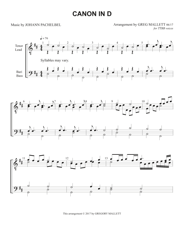 Canon in D (Pachelbel's Canon) (arr. Greg Mallett)