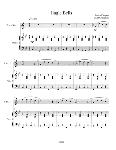 Jingle Bells (solo tenor sax) with optional piano accompaniment (arr. B C Dockery)