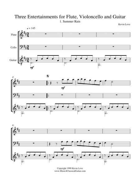 Three Entertainments for Flute, Cello and Guitar - Summer Rain - Score and Parts