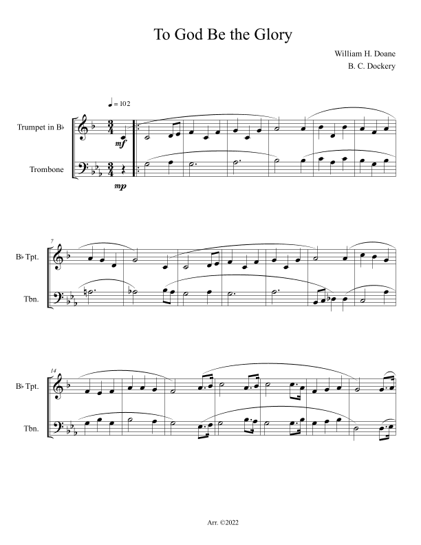 To God Be the Glory (Trumpet and Trombone Duet) (arr. B. C. Dockery)