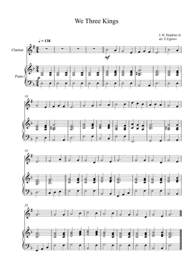 We Three Kings, John Henry Hopkins Jr., For Clarinet & Piano