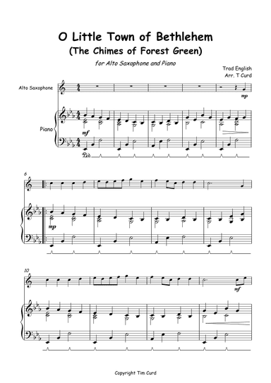 O Little Town of Bethlehem for Solo Alto Saxophone and Piano (arr. Tim Curd)