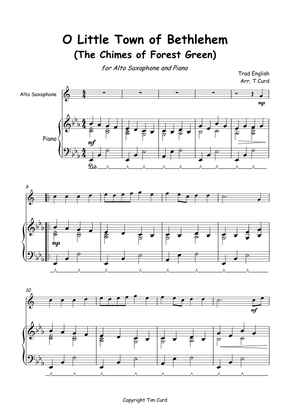 O Little Town of Bethlehem for Solo Alto Saxophone and Piano (arr. Tim Curd)