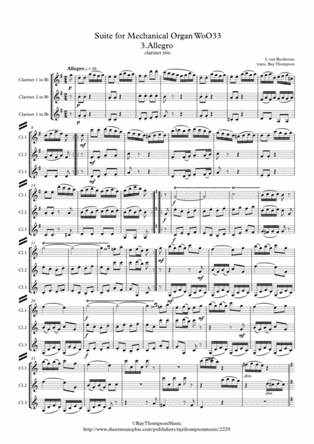 Beethoven: Suite for Mechanical Organ (Clock) WoO 33 Mvt. 3 Allegro - clarinet trio (arr. Ray Thompson)
