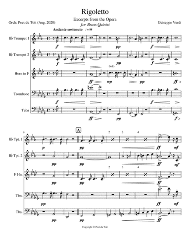 Rigoletto - Excerpts from the Opera - G Verdi (Brass Quintet) (arr. Peet du Toit)
