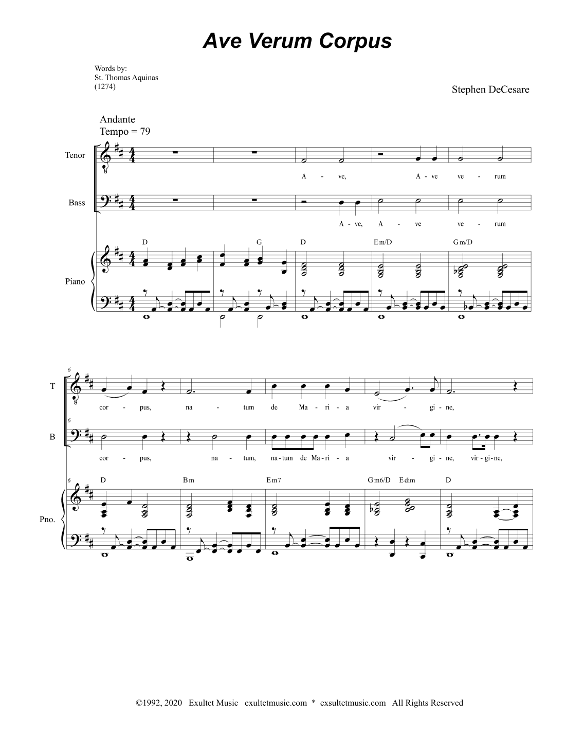 Ave Verum Corpus (Duet for Tenor and Bass solo)