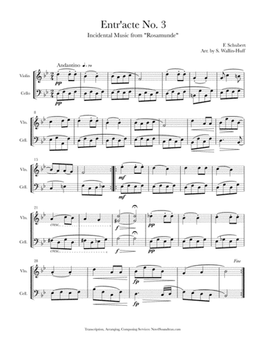 Rosamunde Entr'acte No. 3 (for Violin/Cello Duo) (arr. Sarah Wallin Huff)