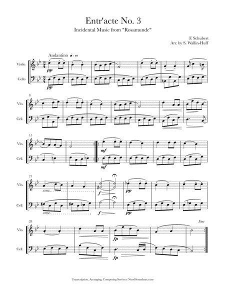 Rosamunde Entr'acte No. 3 (for Violin/Cello Duo) (arr. Sarah Wallin Huff)