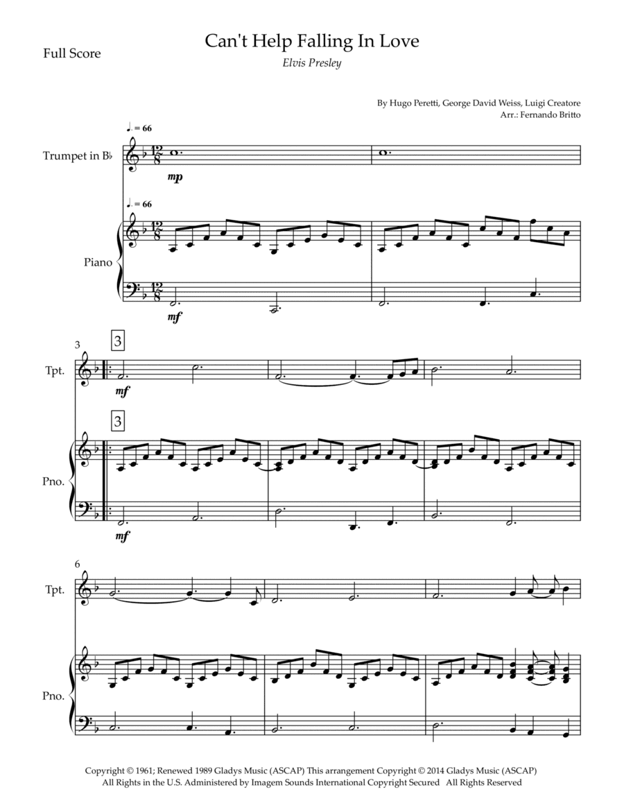 Can't Help Falling In Love (arr. Fernando Britto)