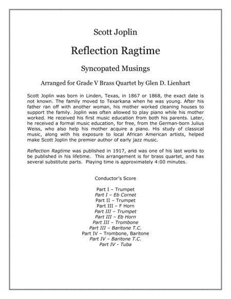 Reflection Ragtime (Brass) (arr. Glen D. Lienhart)