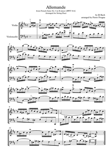 Allemande from French Suite No 3 in B minor (BWV 814) by JS Bach - arranged for String Duet (arr. Pietro Prugna)