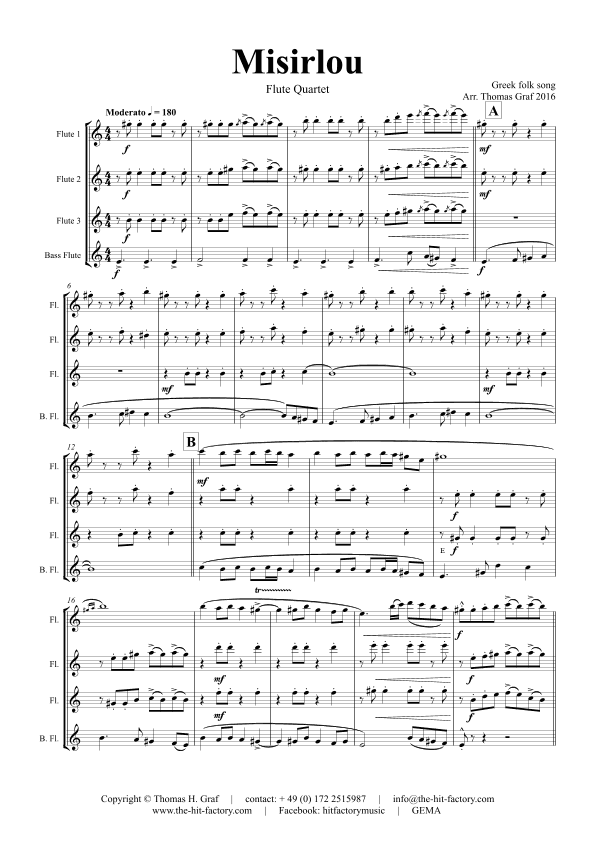 Misirlou - Pulp Fiction - Flute Quartet - C (arr. Thomas Graf)