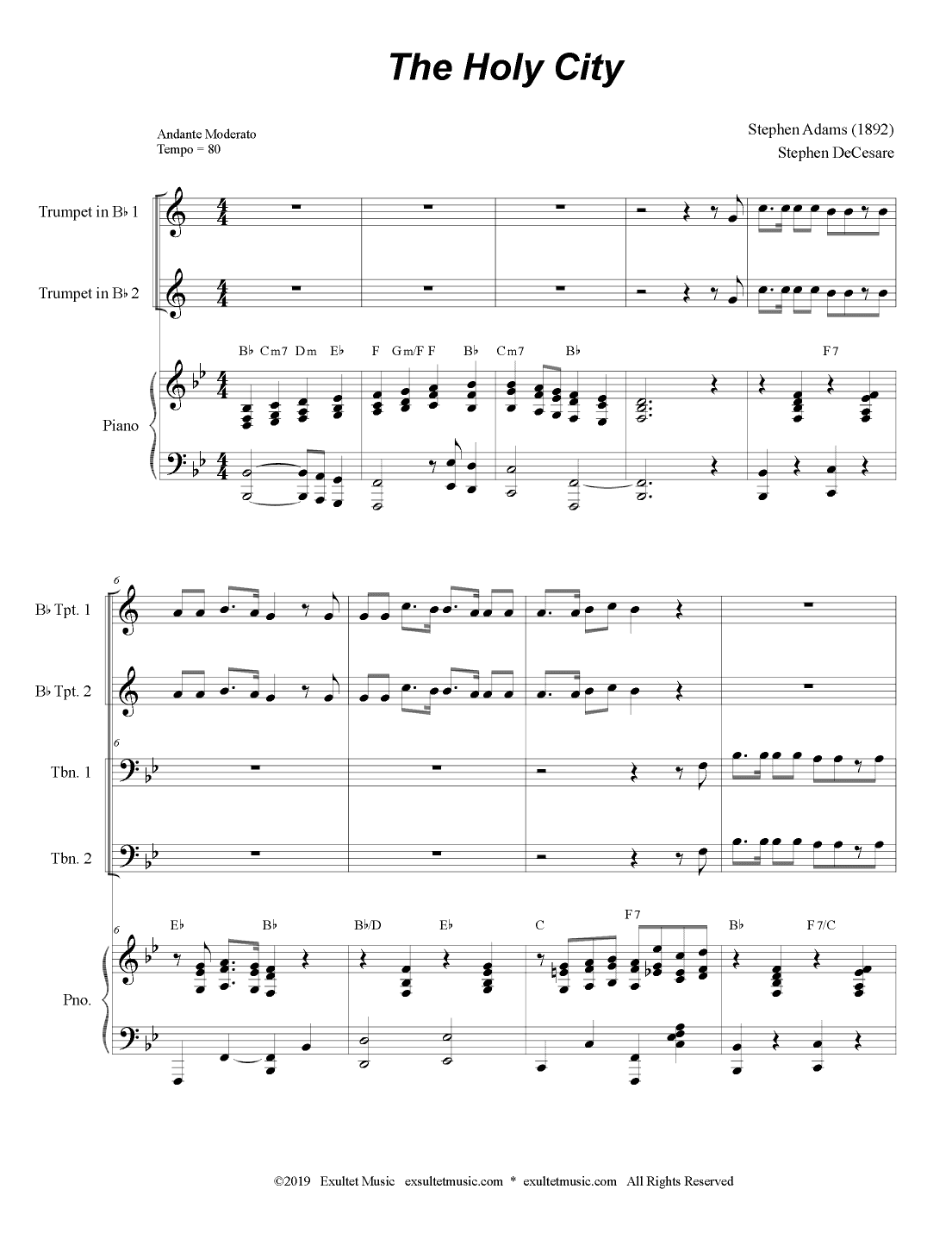 The Holy City (Brass Quartet and Piano - Alternate Version) (arr. Stephen DeCesare)