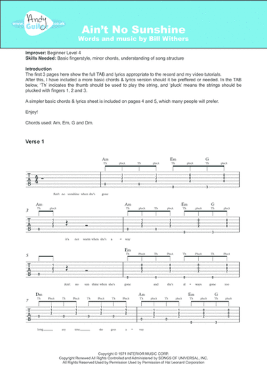Ain't No Sunshine (arr. Andy Crowley)