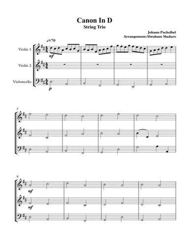 Canon In D String Trio-2 Violins and Cello (arr. Abraham Maduro)