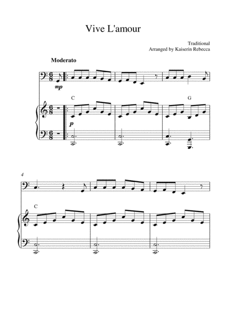 Vive L'amour (cello solo and piano accompaniment with chords) (arr. Kaiserin Rebecca)