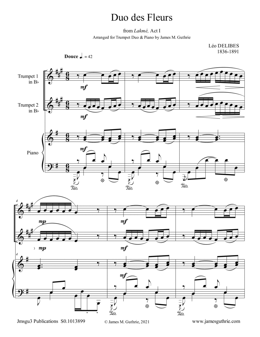 Delibes: Duo des Fleurs for Trumpet Duo & Piano (arr. James M. Guthrie)