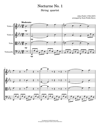 Nocturne No. 1 by John Field, arranged for string quartet by Scott Fields Davis (arr. Scott Fields Davis)