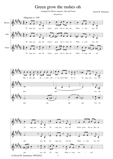 Green grow the rushes o (mixed voices) (arr. David Warin Solomons)