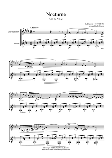 Nocturne Op. 9 No. 2 for clarinet in Bb and guitar (abridged) (arr. K. Krantz)