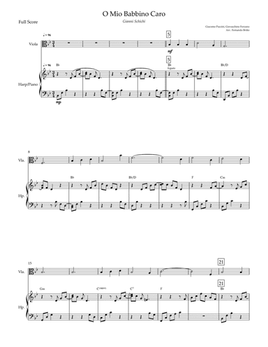 O Mio Babbino Caro (Puccini) for Viola & Piano with Chords (arr. Fernando Britto)