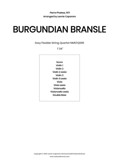 Burgundian Bransle (Flexible string quartet/ensemble) (arr. Leonie Capararo)
