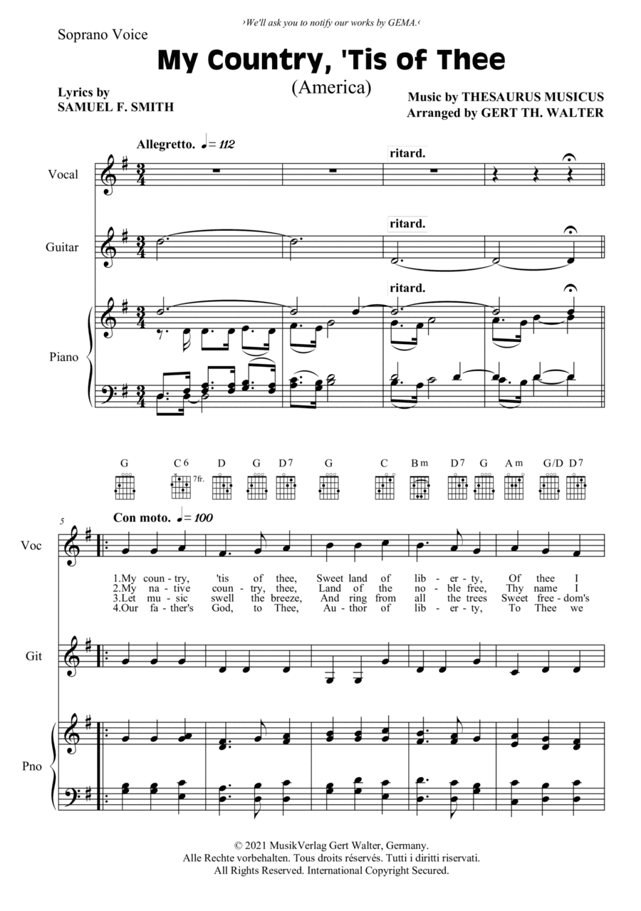 My Country, 'Tis Of Thee (America) (arr. Gert Th. Walter)