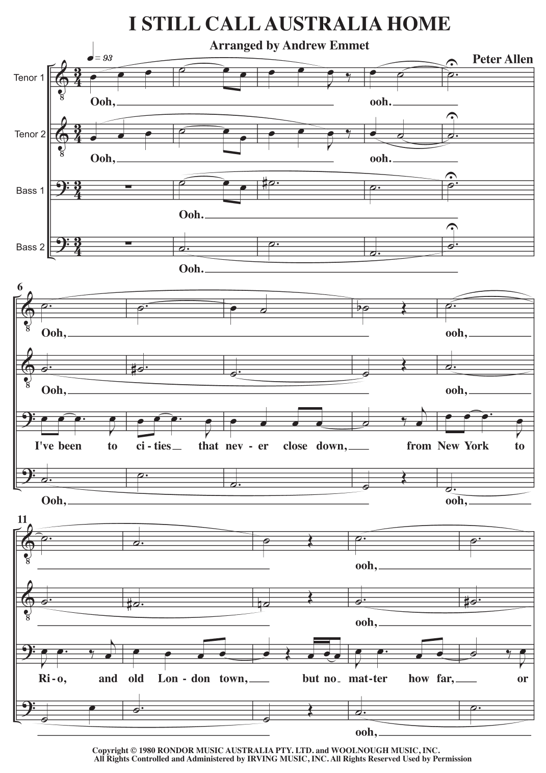 I Still Call Australia Home (arr. Andrew Emmet)