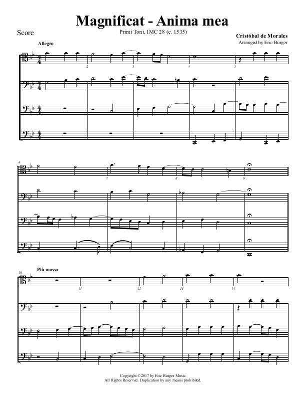 Magnificat - Anima mea for Trombone or Low Brass Quartet (arr. Eric Burger Music)