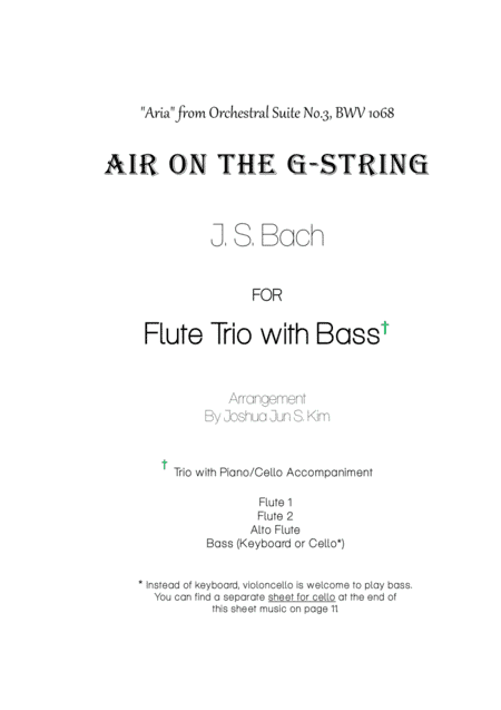 Air on the G-String for Flute Trio with Bass (arr. Joshua S. Kim)