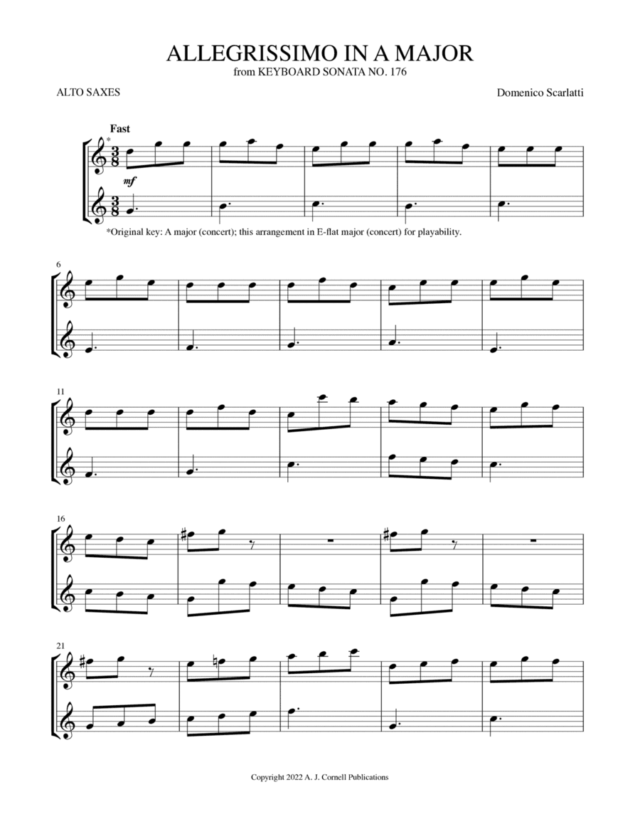 Allegrissimo in A Major (from Keyboard Sonata No. 176) (arr. Mark Phillips)