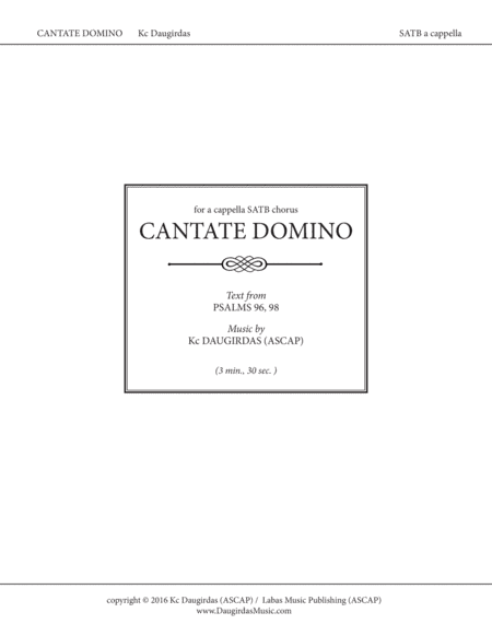 Cantate Domino (fanfare for SATB chorus) - SCORE with piano reduction