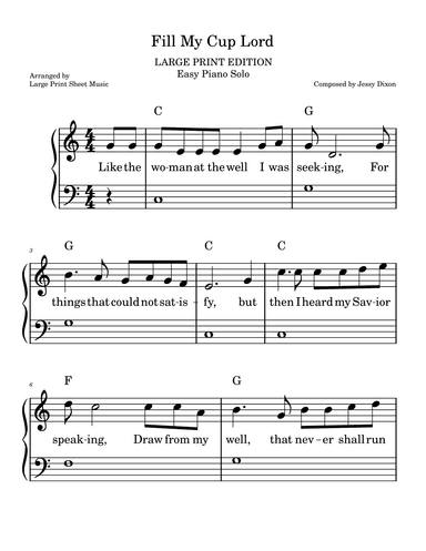 Fill My Cup, Lord | LARGE PRINT | Easy Piano (arr. Large Print Sheet Music)