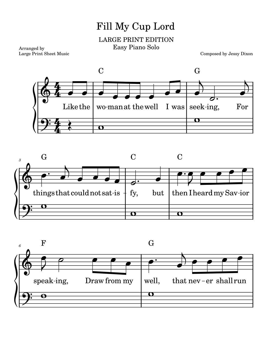 Fill My Cup, Lord | LARGE PRINT | Easy Piano (arr. Large Print Sheet Music)