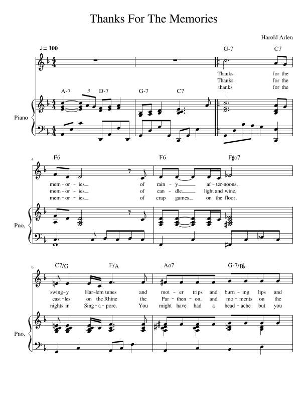 Thanks For The Memories (arr. John Fries)