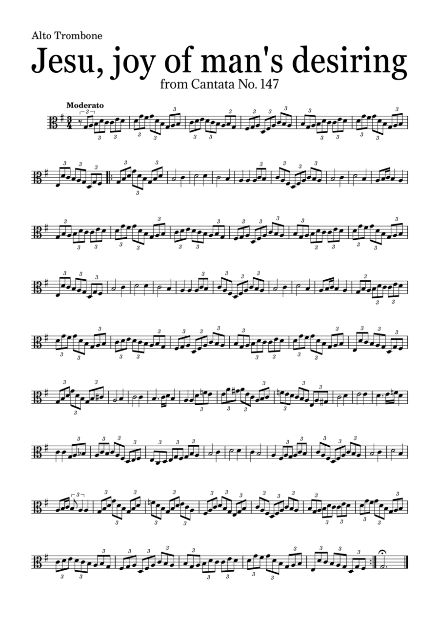 JESU, JOY OF MAN'S DESIRING by Bach - easy version for Alto Trombone and piano with chords (arr. Leyandder Trustworthy)