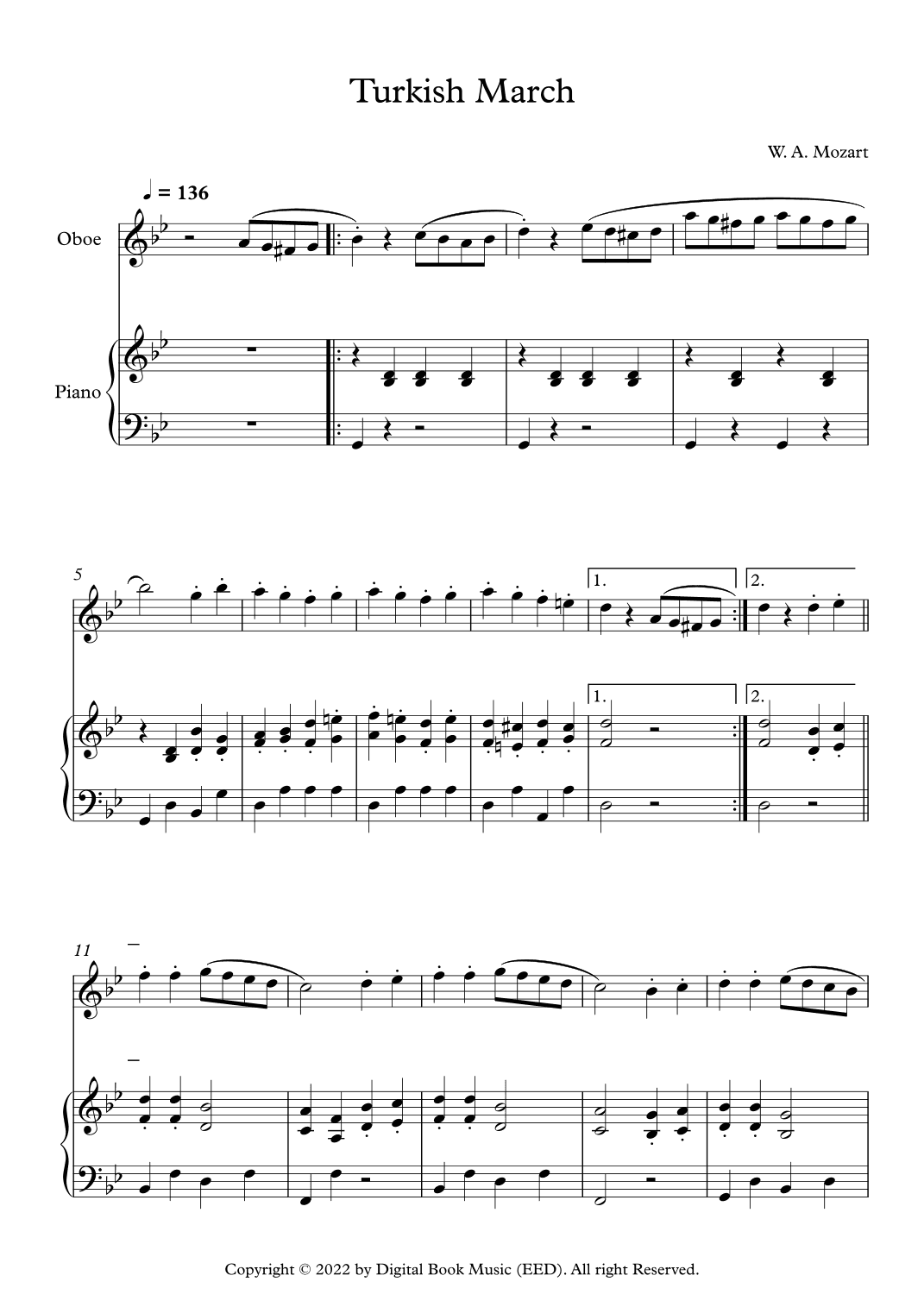 Turkish March - Wolfgang Amadeus Mozart (Oboe + Piano) (arr. Digital Book Music)