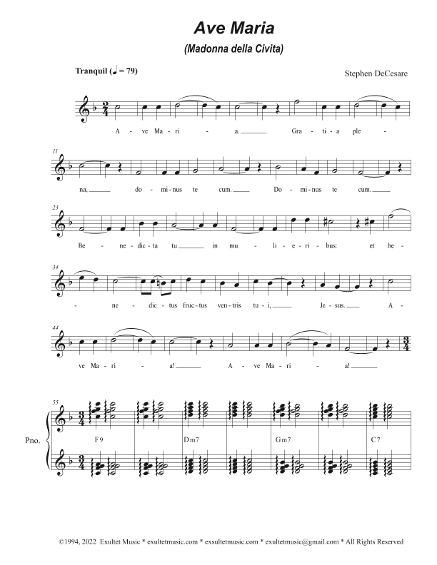 Ave Maria (Madonna della Civita) (Unison Choir - High Key)