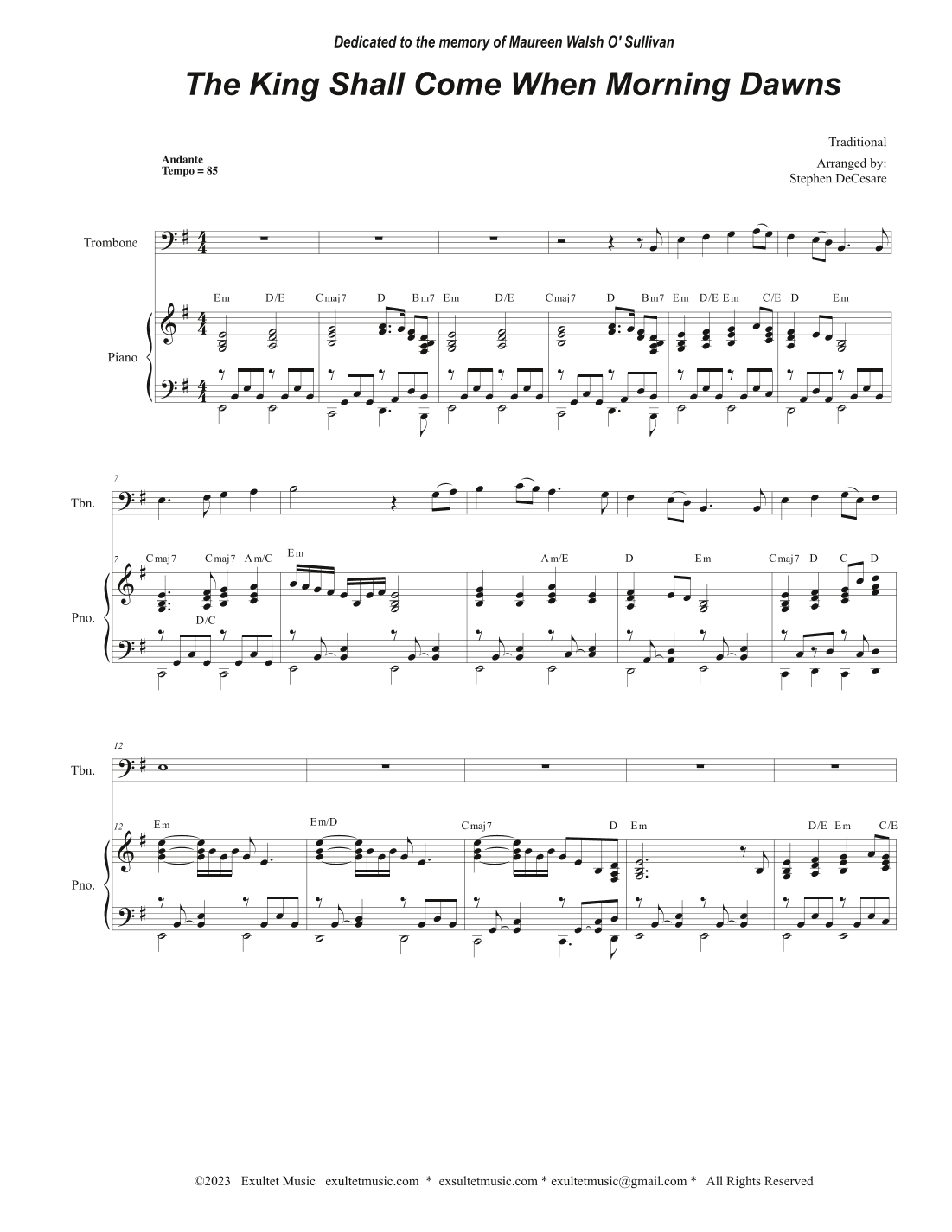 The King Shall Come When Morning Dawns (Trombone solo and Piano) (arr. Stephen DeCesare)