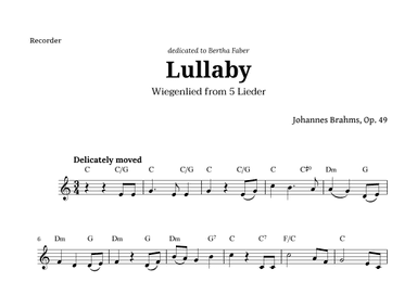 Wiegenlied (lullaby) by Brahms for Recorder and Chords (arr. Langanho)