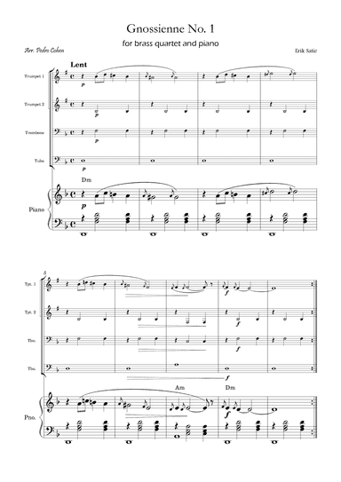Gnossienne No. 1 – for Brass Quartet and Piano with chords (arr. Pedro Cohen)
